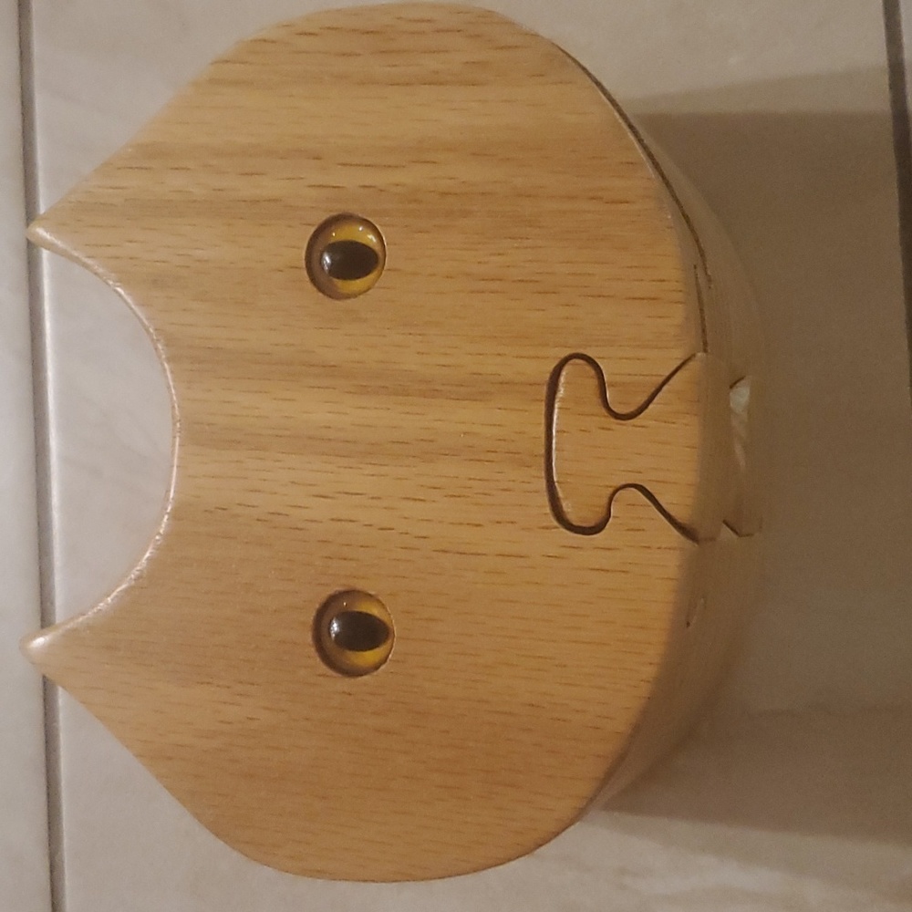 Handmade Wooden Cat Puzzle Box